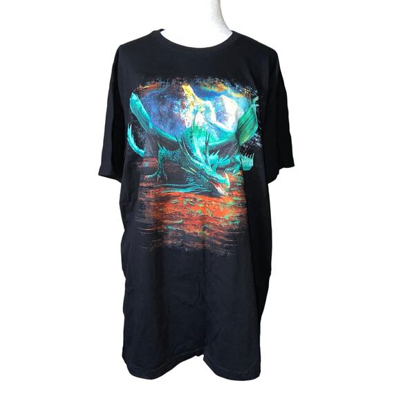 Dragon Shield's Print Black T-Shirt Size XXL Men Women Streetwear Biker Retro - Picture 2 of 4